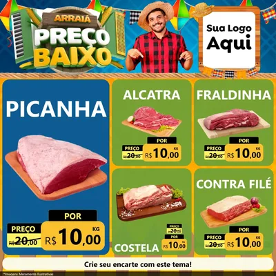 Modelo de Rede Social para Feed Facebook com o tema Arraiá de Preço Baixo - Junina para Açougue