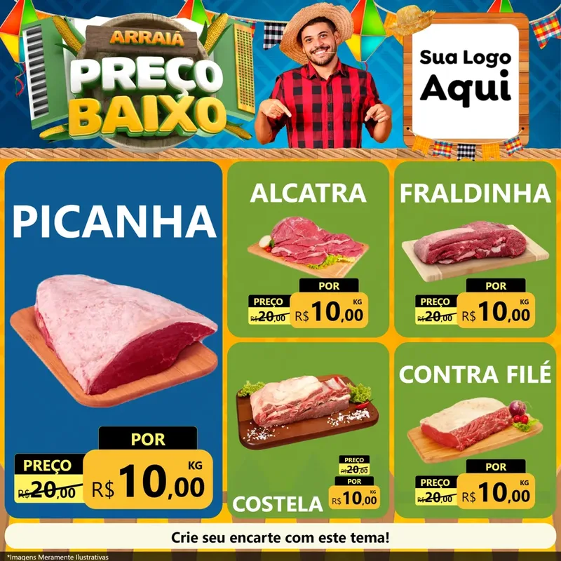 Modelo de Rede Social para Feed Facebook com o tema Arraiá de Preço Baixo - Junina para Açougue