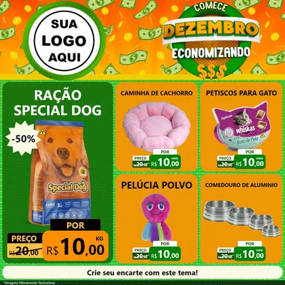 Modelo de Rede Social para Feed Facebook com o tema Comece Dezembro Economizando para Pet Shop