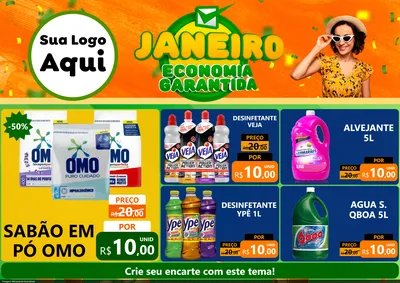 Modelo de Encarte para Encarte A4 Horizontal com o tema Janeiro - Economia Garantida para Produtos de Limpeza