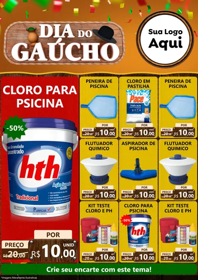 Modelo de Encarte para Encarte A4 Vertical com o tema Dia do Gaúcho para Produtos para Piscina