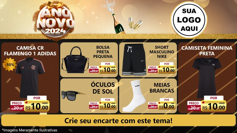 Modelo de TV para TV Horizontal com o tema Feliz Ano Novo 2027 para Roupas e acessórios