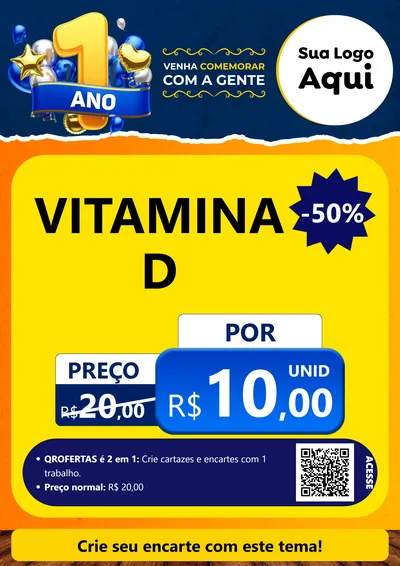 Modelo de Cartaz para Cartaz A4 Vertical com o tema Um Ano de Aniversário para Farmácia