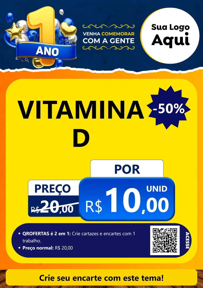 Modelo de Cartaz para Cartaz A4 Vertical com o tema Um Ano de Aniversário para Farmácia