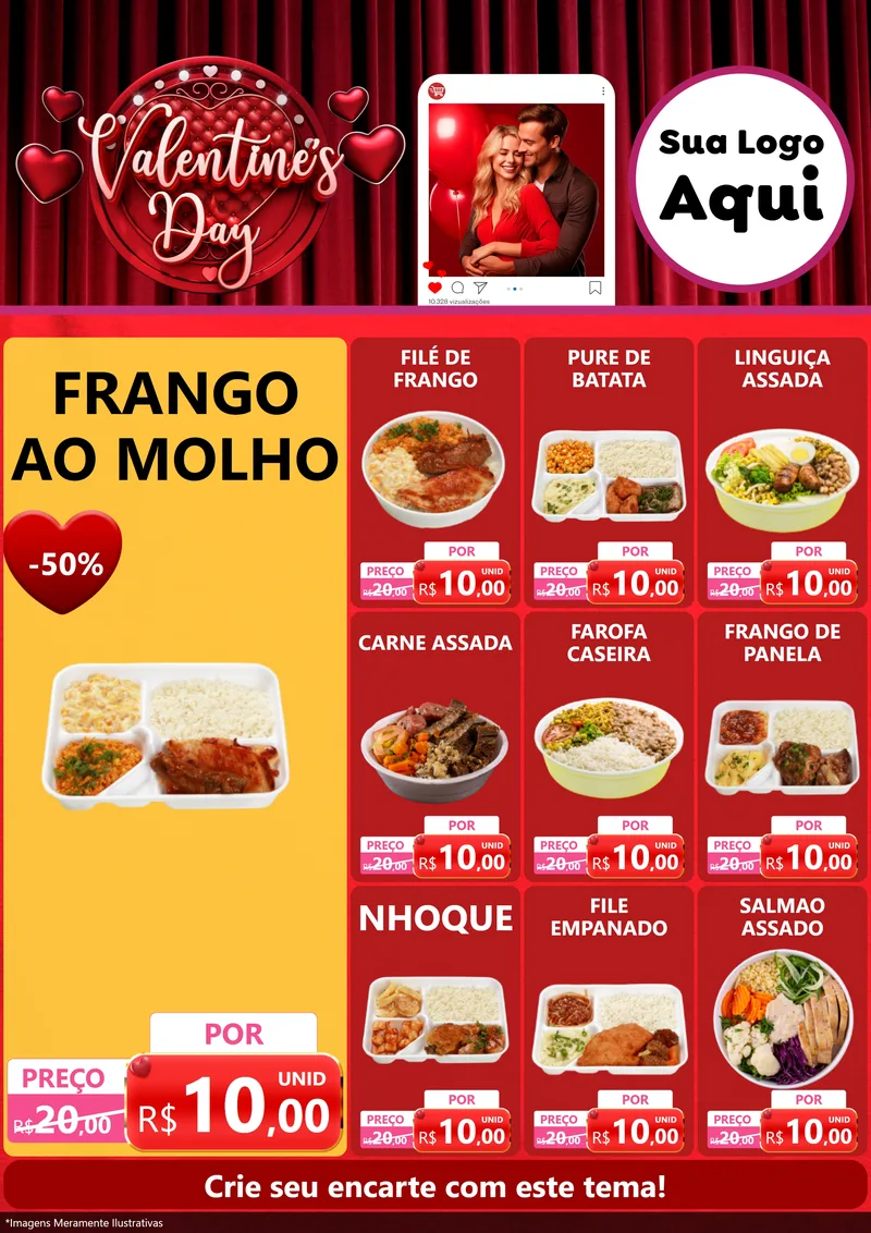 Modelo de Encarte para Encarte A4 Vertical com o tema Valentine's Day para Restaurante
