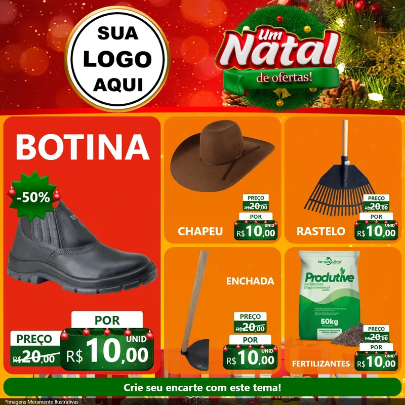 Modelo de Rede Social para Feed Facebook com o tema Um Natal de Ofertas para Agropecuária