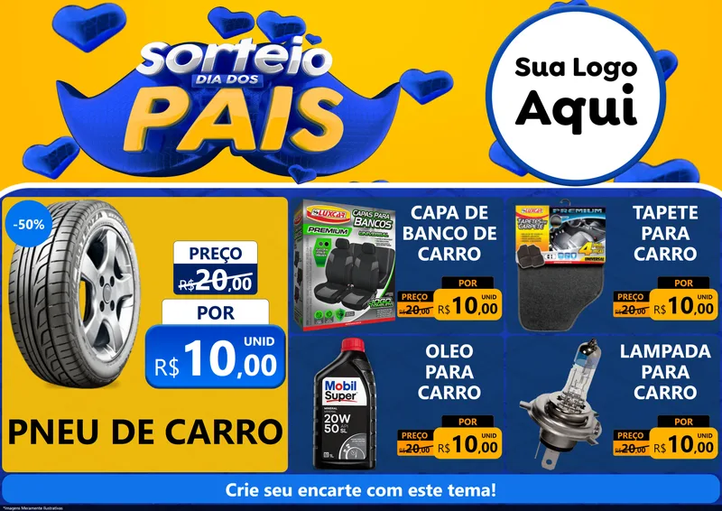 Modelo de Encarte para Encarte A4 Horizontal com o tema Sorteio Dia dos Pais para Auto peças