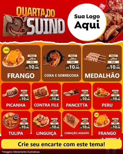Modelo de Rede Social para Feed Instagram com o tema Quarta do Suíno para Assados