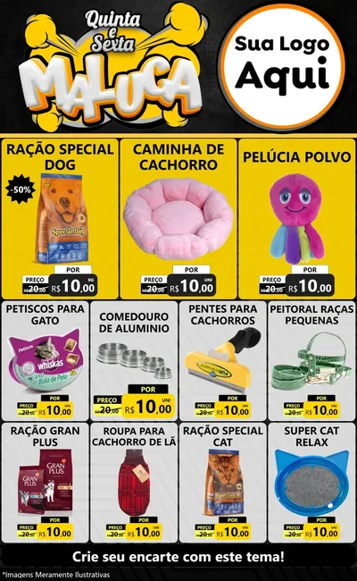 Modelo de Encarte para Encarte Grande com o tema Quinta e Sexta Maluca para Pet Shop
