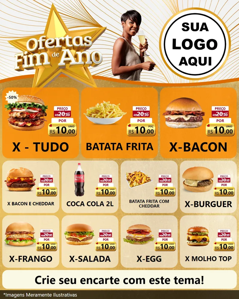 Modelo de Rede Social para Feed Instagram com o tema Ofertas Fim de Ano para Hamburgueria