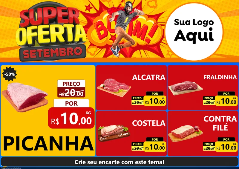 Modelo de Encarte para Encarte A4 Horizontal com o tema Super Oferta Setembro para Açougue