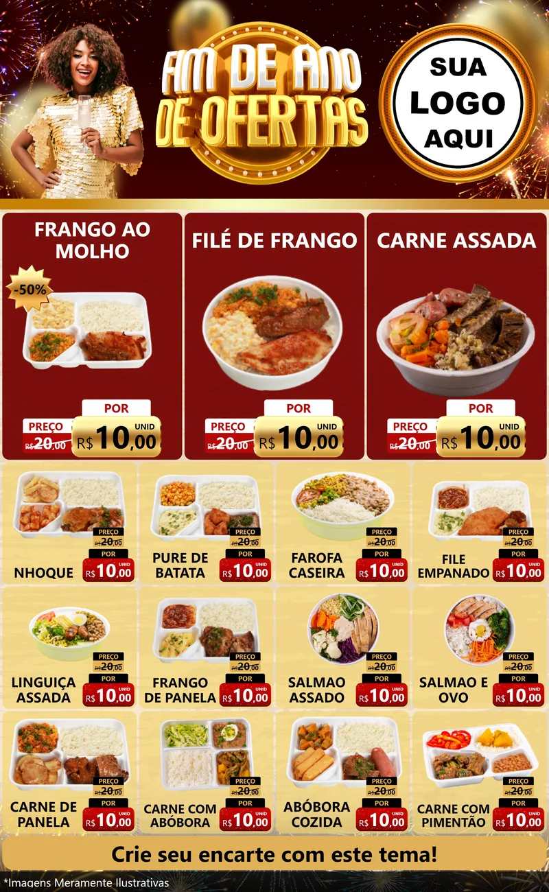 Modelo de Encarte para Encarte Grande com o tema Fim de Ano de Ofertas para Restaurante