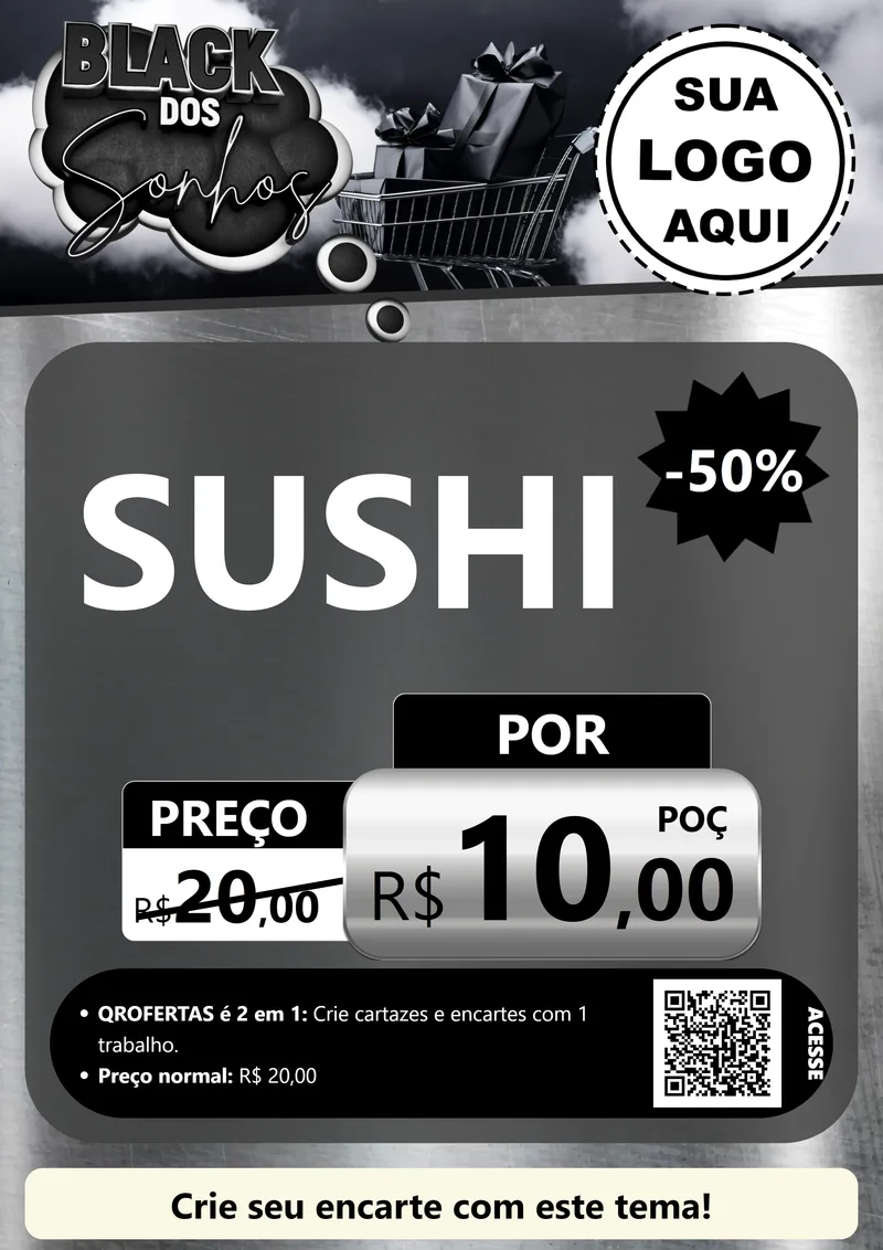Modelo de Cartaz para Cartaz A4 Vertical com o tema Black dos Sonhos para Comida japonesa