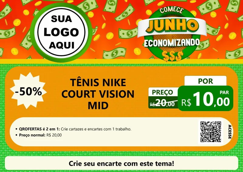 Modelo de Cartaz para Cartaz A4 Horizontal com o tema Comece Junho Economizando para Calçados