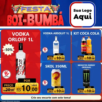 Modelo de Rede Social para Feed Facebook com o tema Festa Boi Bumbá para Distribuidora de bebidas