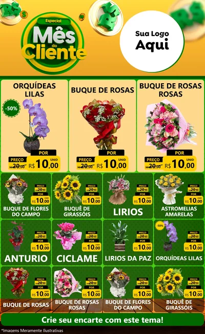 Modelo de Encarte para Encarte Grande com o tema Especial Mês do Cliente para Floricultura e jardim
