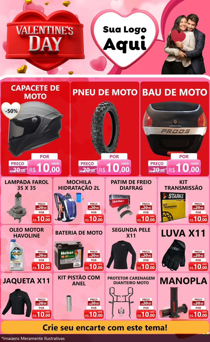 Modelo de Encarte para Encarte Grande com o tema Valentine's Day para Moto peças