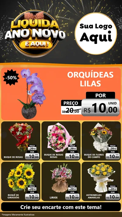 Modelo de Rede Social para Stories com o tema Liquida Ano Novo É Aqui! para Floricultura e jardim