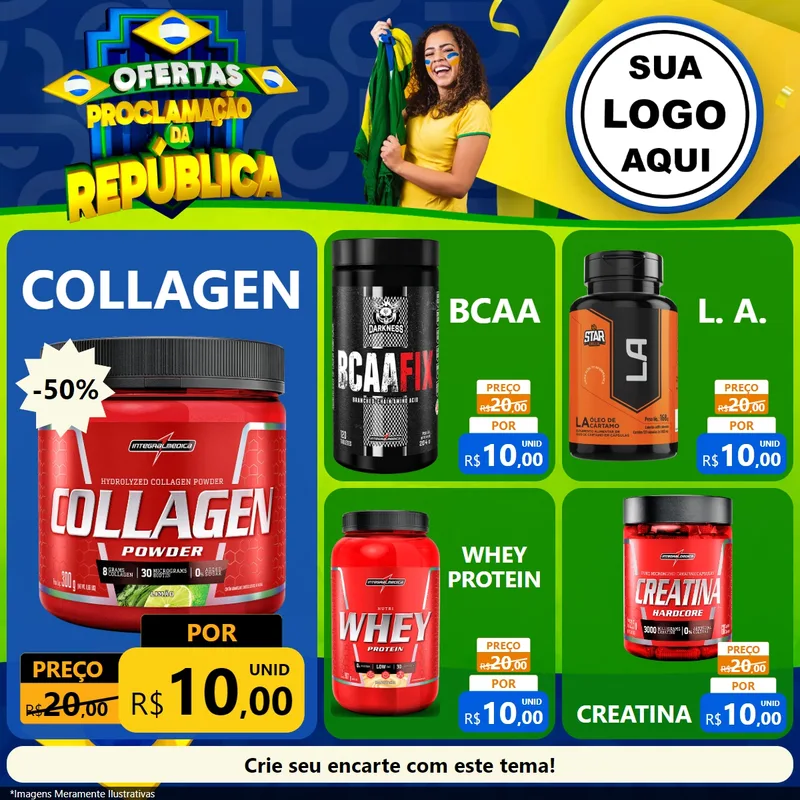 Modelo de Rede Social para Feed Facebook com o tema Ofertas Proclamação da República para Suplementos alimentares