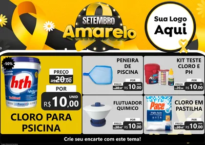 Modelo de Encarte para Encarte A4 Horizontal com o tema Setembro Amarelo para Produtos para Piscina