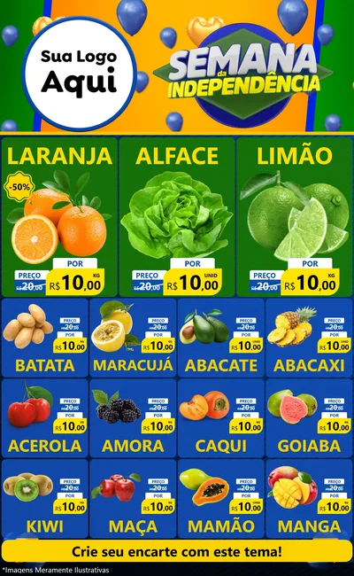 Modelo de Encarte para Encarte Grande com o tema Semana da Independência para Hortifrúti