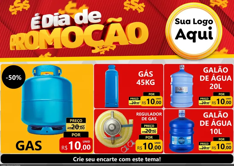 Modelo de Encarte para Encarte A4 Horizontal com o tema É Dia De Promoção para Água e gás