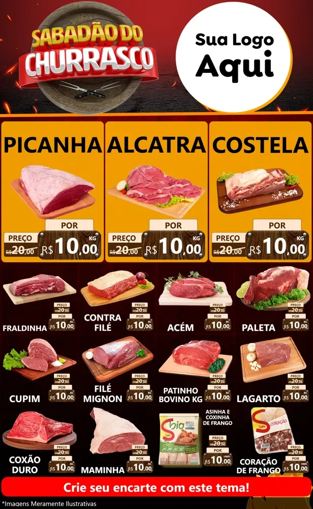 Modelo de Encarte para Encarte Grande com o tema Sabadão Do Churrasco para Açougue