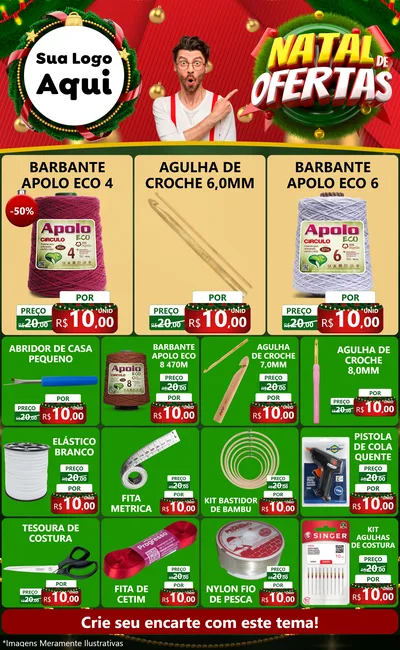 Modelo de Encarte para Encarte Grande com o tema Natal de Ofertas para Armarinho e Aviamentos