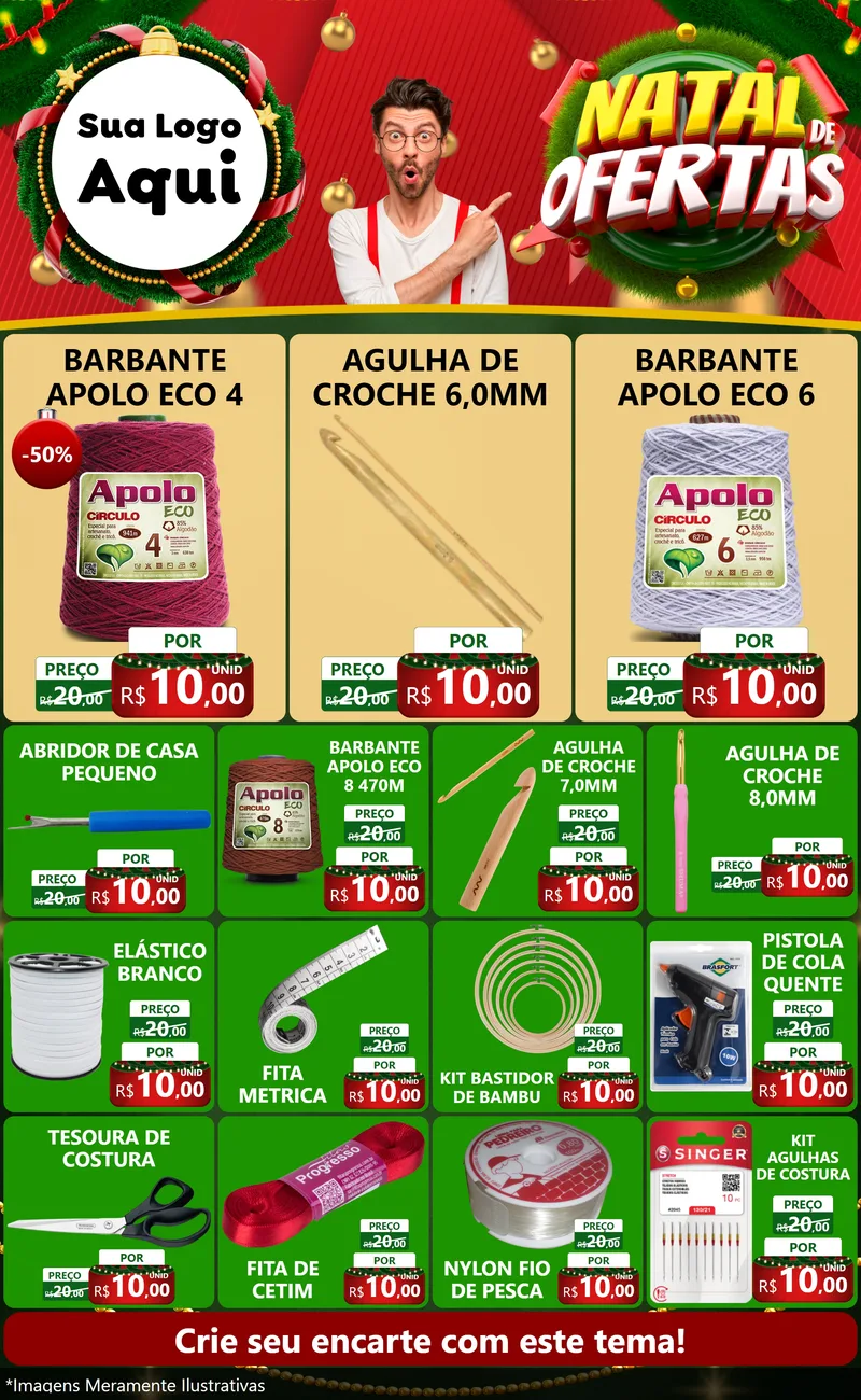 Modelo de Encarte para Encarte Grande com o tema Natal de Ofertas para Armarinho e Aviamentos