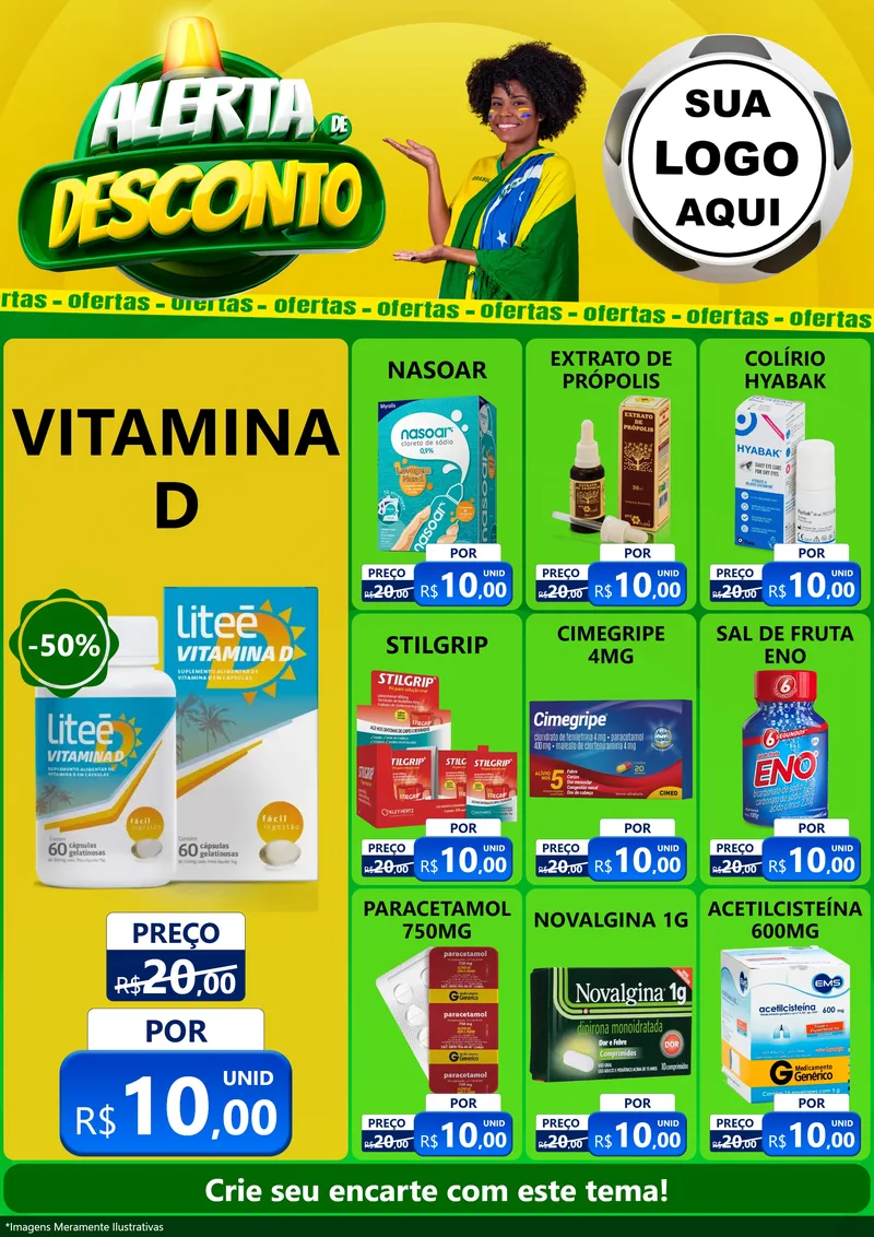 Modelo de Encarte para Encarte A4 Vertical com o tema Alerta de Desconto para Farmácia
