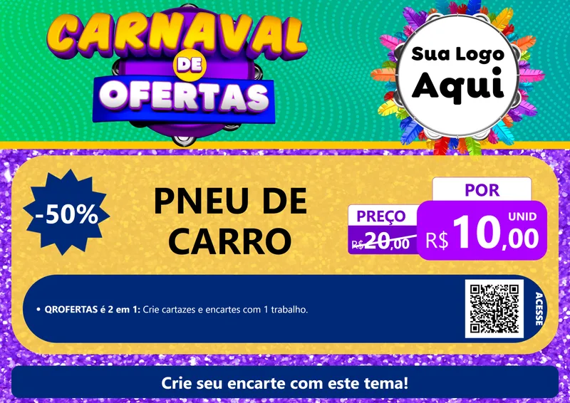 Modelo de Cartaz para Cartaz A4 Horizontal com o tema Carnaval de Ofertas para Auto peças