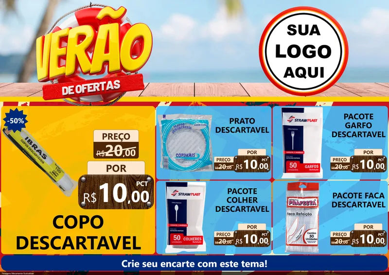 Modelo de Encarte para Encarte A4 Horizontal com o tema Verão de Ofertas para Embalagens