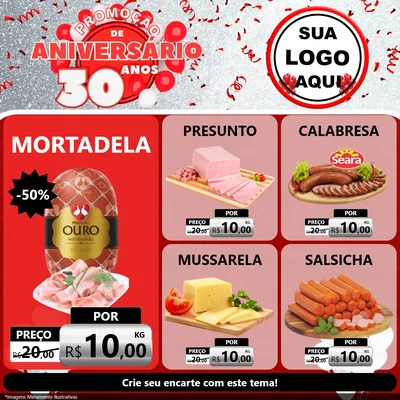Modelo de Rede Social para Feed Facebook com o tema Promoção de Aniversário - 30 Anos para Frios e Laticínios