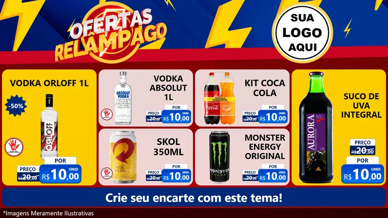 Modelo de TV para TV Horizontal com o tema Ofertas Relâmpago para Distribuidora de bebidas