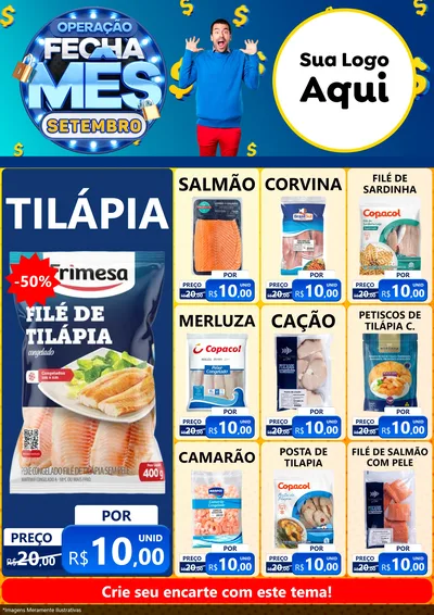 Modelo de Encarte para Encarte A4 Vertical com o tema Operação Fecha Mês Setembro para Peixaria