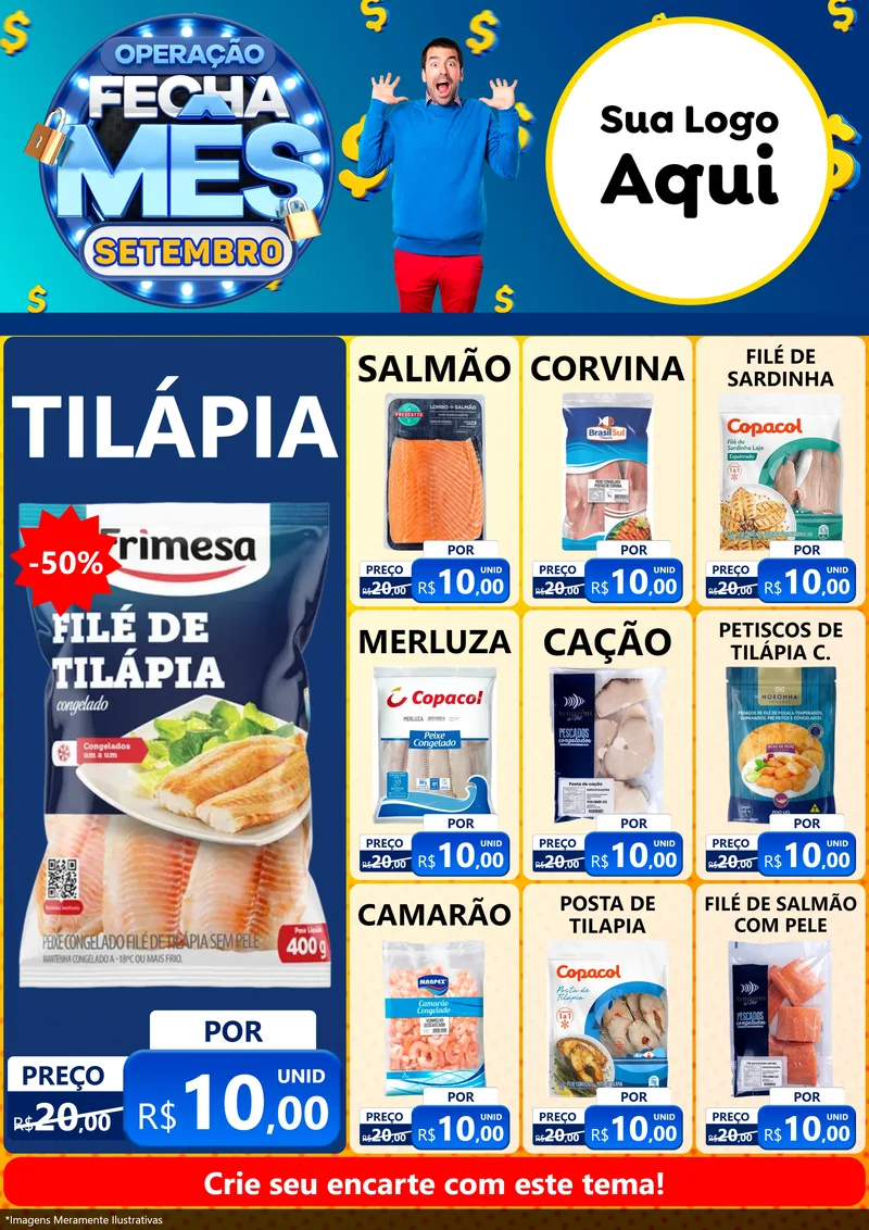 Modelo de Encarte para Encarte A4 Vertical com o tema Operação Fecha Mês Setembro para Peixaria