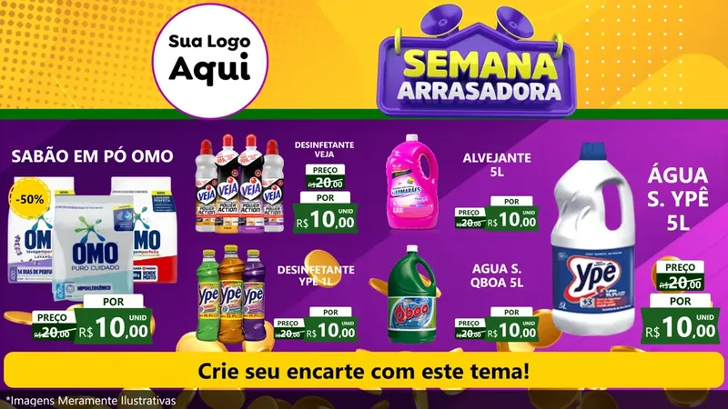 Modelo de TV para TV Horizontal com o tema Semana Arrasadora para Produtos de Limpeza