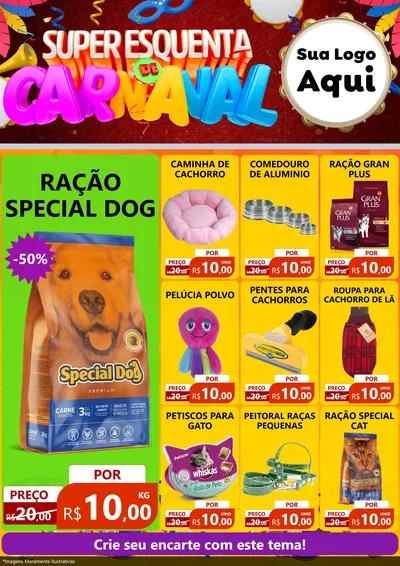 Modelo de Encarte para Encarte A4 Vertical com o tema Super Esquenta de Carnaval para Pet Shop