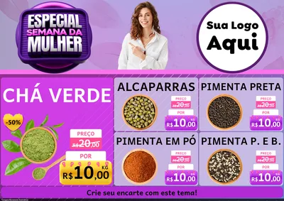 Modelo de Encarte para Encarte A4 Horizontal com o tema Especial Semana da Mulher para Produtos Naturais