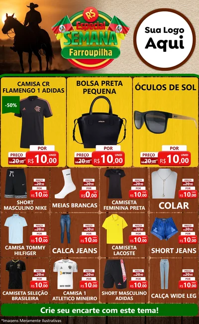 Modelo de Encarte para Encarte Grande com o tema Especial Semana Farroupilha para Roupas e acessórios
