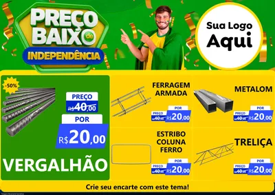 Modelo de Encarte para Encarte A4 Horizontal com o tema Preço Baixo de Independência para Ferragens
