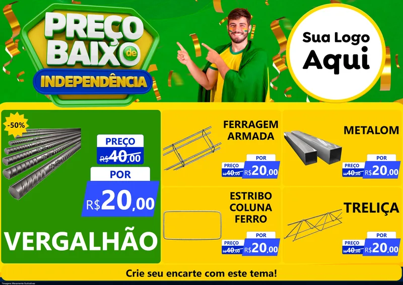Modelo de Encarte para Encarte A4 Horizontal com o tema Preço Baixo de Independência para Ferragens