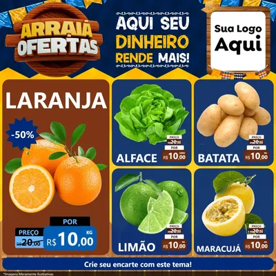 Modelo de Rede Social para Feed Facebook com o tema Arraiá de Ofertas - Junina para Hortifrúti