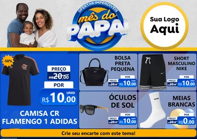 Modelo de Encarte para Encarte A4 Horizontal com o tema Ofertas Imperdíveis Mês Do Papai para Roupas e acessórios
