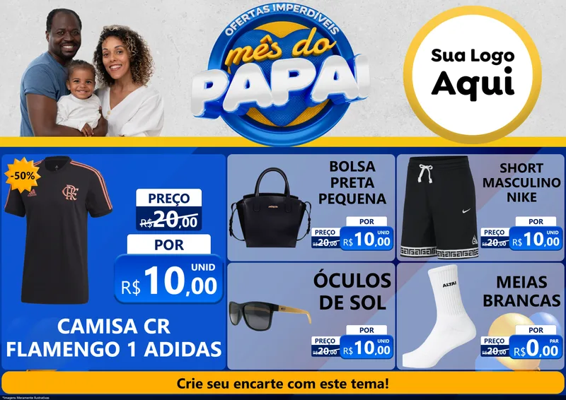 Modelo de Encarte para Encarte A4 Horizontal com o tema Ofertas Imperdíveis Mês Do Papai para Roupas e acessórios