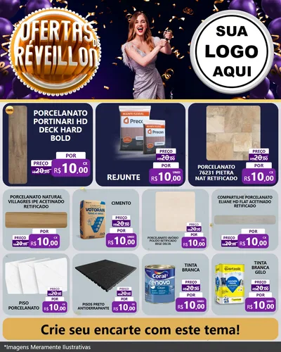 Modelo de Rede Social para Feed Instagram com o tema Ofertas de Réveillon para Pisos e revestimentos
