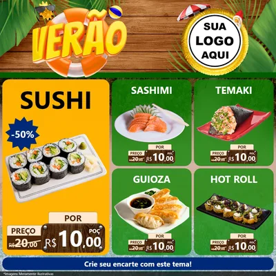 Modelo de Rede Social para Feed Facebook com o tema Verão para Comida japonesa