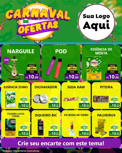Modelo de Rede Social para Feed Instagram com o tema Carnaval de Ofertas para Tabacaria