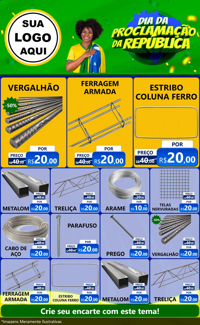 Modelo de Encarte para Encarte Grande com o tema Dia Da Proclamação Da República para Ferragens
