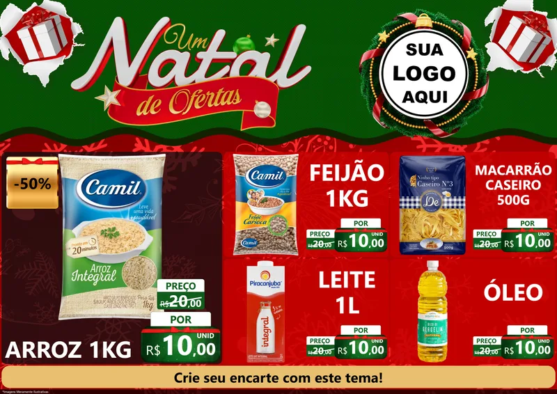 Modelo de Encarte para Encarte A4 Horizontal com o tema Um Natal de Ofertas para Supermercado